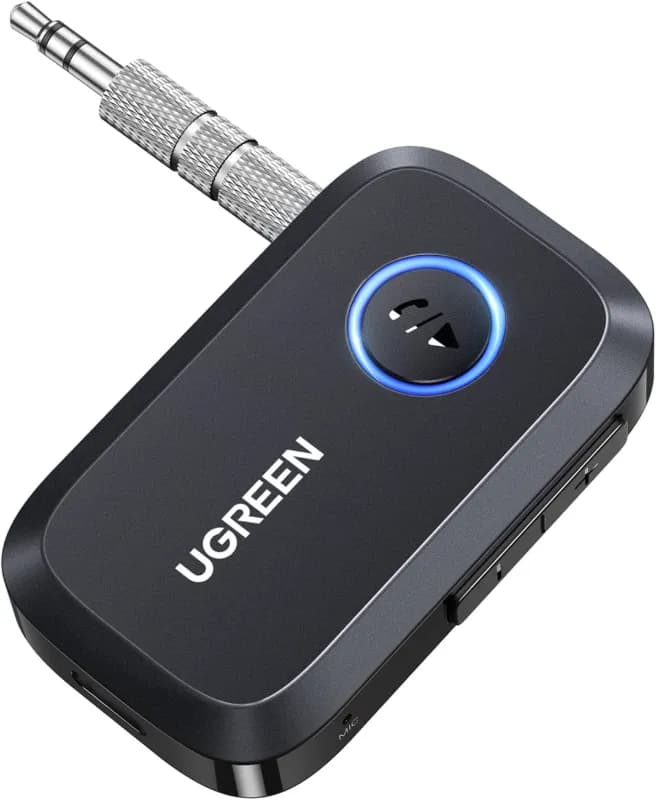 UGREEN Receptor Bluetooth 6.0 Jack 3.5mm Adaptador Emisor Aux A2DP Llamadas Manos Libres para Coche Altavoces, Negro