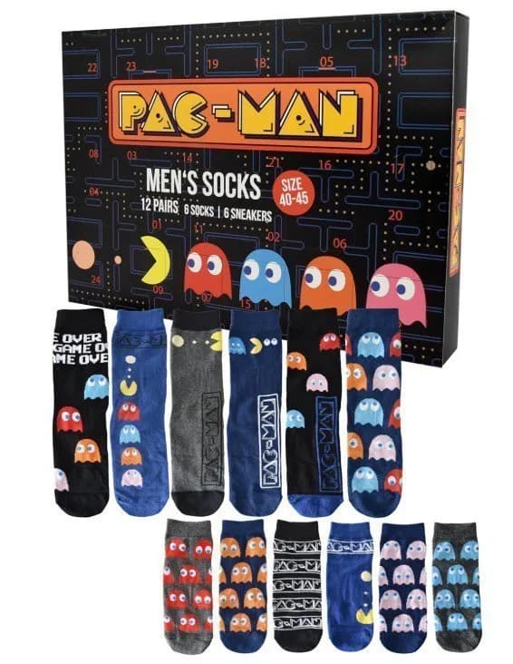 Calendario Adviento Pac-Man: 12 Pares Calcetines Hombre Talla 40-45