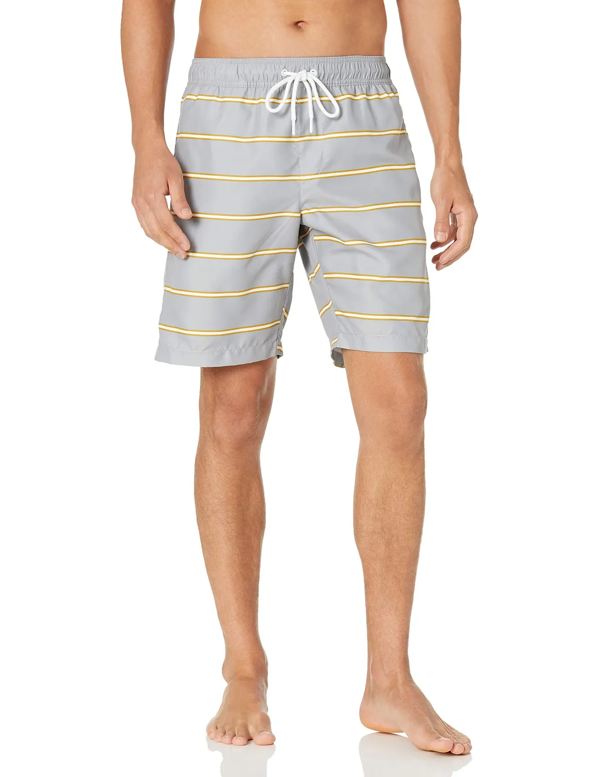 Bañador Hombre Amazon Essentials 23cm con Forro y Bolsillos, Gris Rayas (varias tallas)