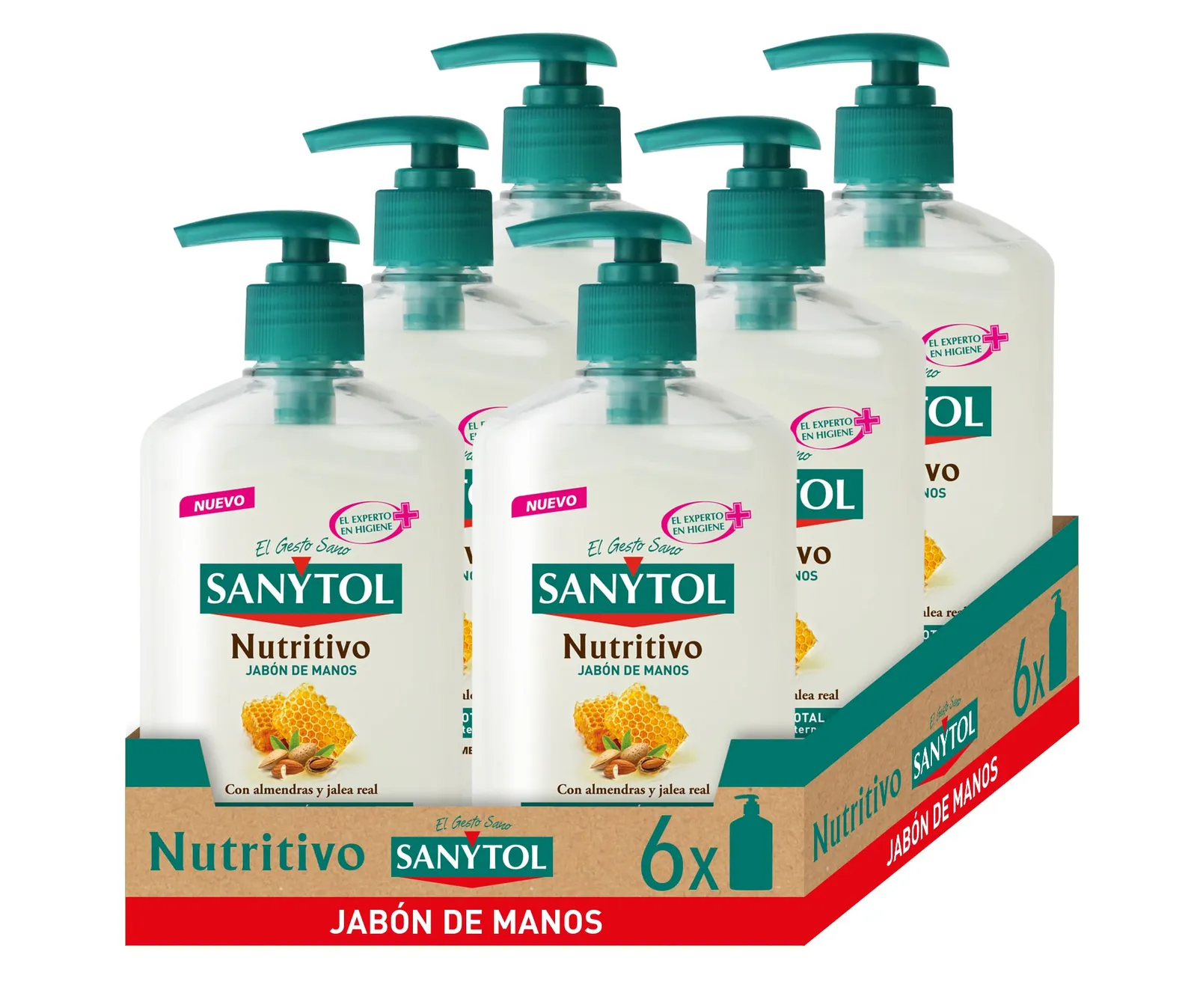 Pack 6x250ml Sanytol Jabón de Manos Nutritivo Antibacteriano Almendras y Miel