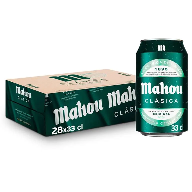 Pack 28 Latas Mahou Clásica 33cl - Cerveza Dorada Lager 4,8% Vol.