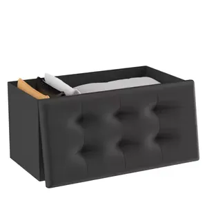 Puff Plegable T-lovendo de Lino con Almacenamiento 76x38x38 cm