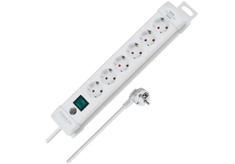 Regleta Brennenstuhl Premium-Line de 6 Tomas, Cable 3m, Interruptor, Blanco, Fabricada en Alemania