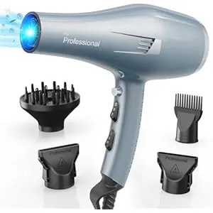 Secador de Pelo Profesional Iónico con Difusor y Concentrador