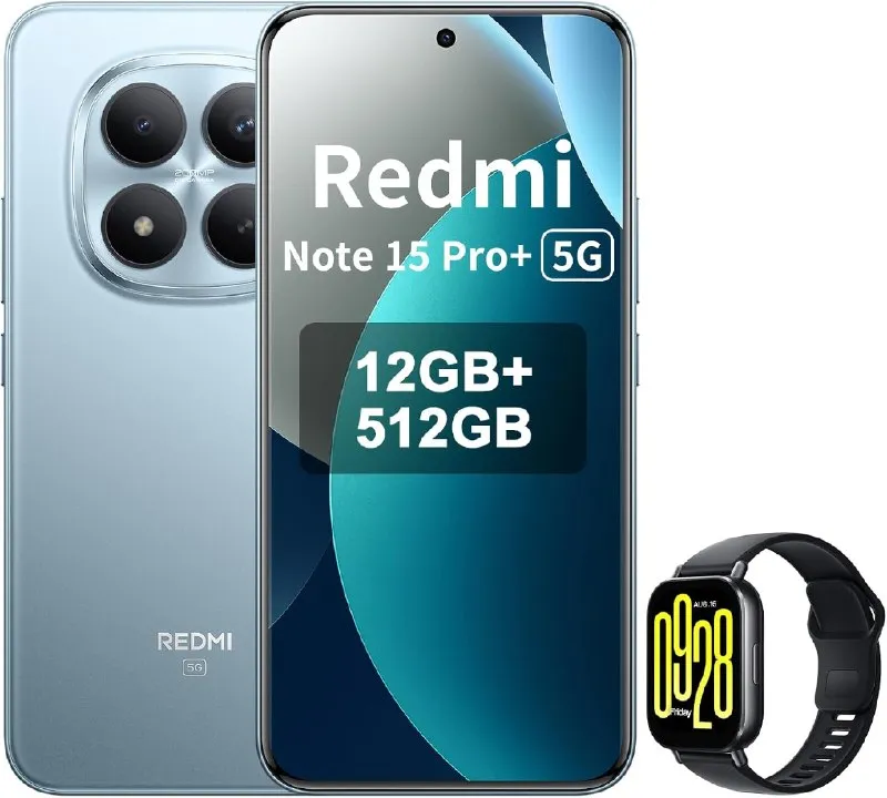 Pack Xiaomi Redmi Note 15 Pro+ 5G (12/512GB) + Smartwatch. Pantalla AMOLED 6.83" 1.5K.