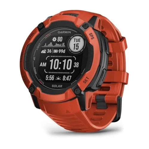 Garmin Instinct 2X Solar: Reloj GPS con Carga Solar, Resistencia al Agua y Funciones Avanzadas, Color Rojo