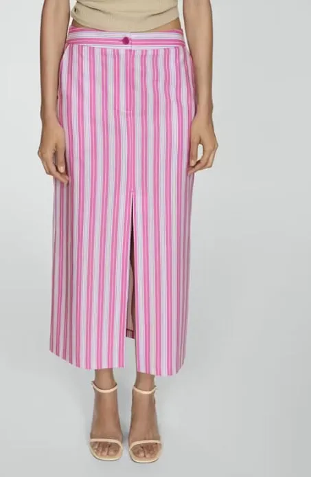 Mango Outlet Falda Midi Rayas Abertura