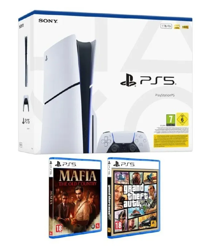 Consola Sony PlayStation 5 Slim Chasis E con Mafia: The Tripp y GTA V