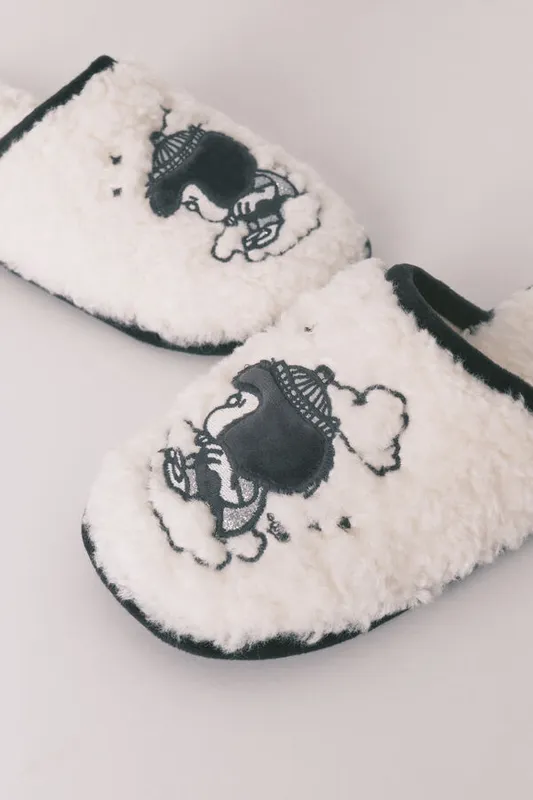 Zapatillas de casa Mafalda de borreguito gris