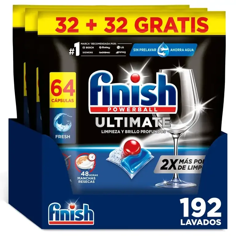 Finish Powerball Ultimate: 192 Pastillas para Lavavajillas (0.14€/dosis)