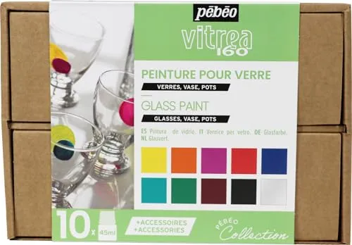 Pébéo Vitrea 160 Caja Colección Set Pintura para Vidrio 10x45ml + Cerne Relief 20ml + Accesorios