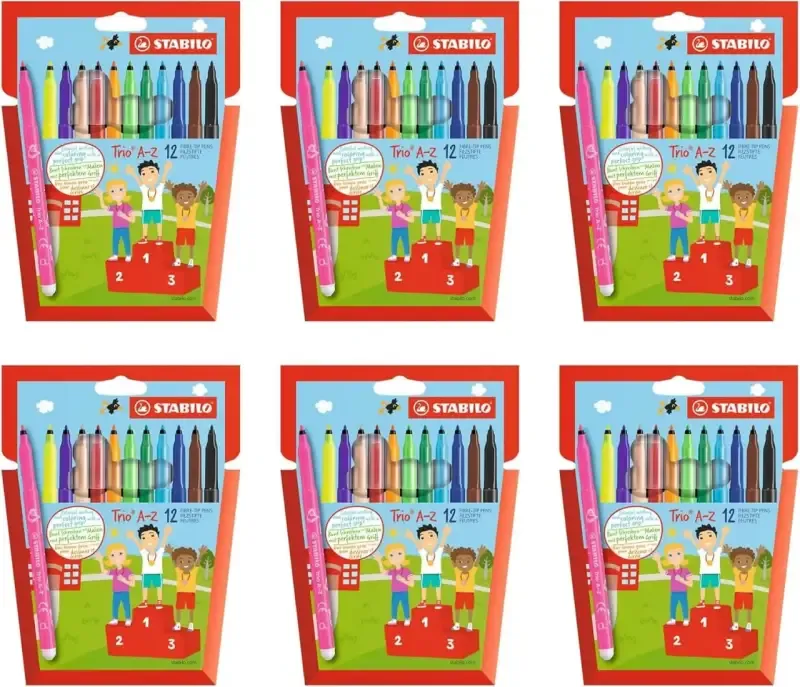 6x Estuches 12 Rotuladores Stabilo Trio A-Z Colores