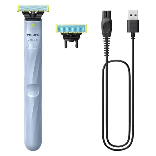 Philips OneBlade First Shave QP1324/30: Recortadora de barba con 2 cuchillas y cargador USB-A