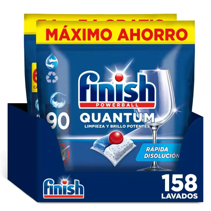 Finish Powerball Quantum: 158 Pastillas para Lavavajillas - Limpieza y Brillo