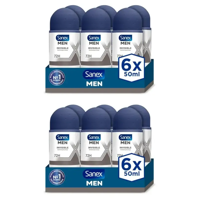 12x Sanex Men Invisible Desodorante Roll-On 50ml