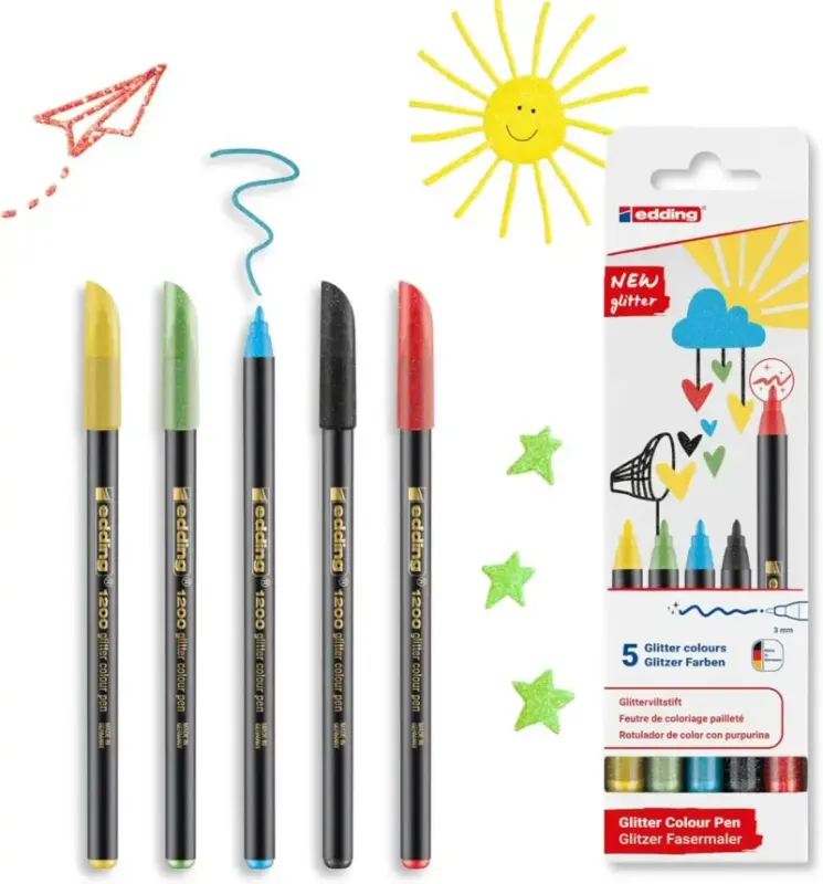 Pack 5 rotuladores Edding 1200 con purpurina