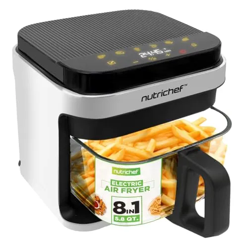 Nutrichef Freidora de Aire 5.5L con 8 Modos de Cocción y Recipiente Transparente