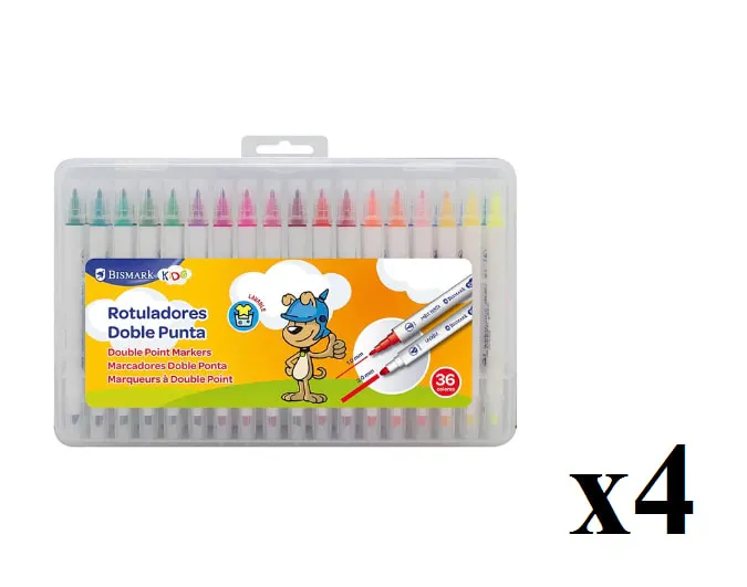4 Paquetes de Rotuladores Lavables Doble Punta (36 Colores)
