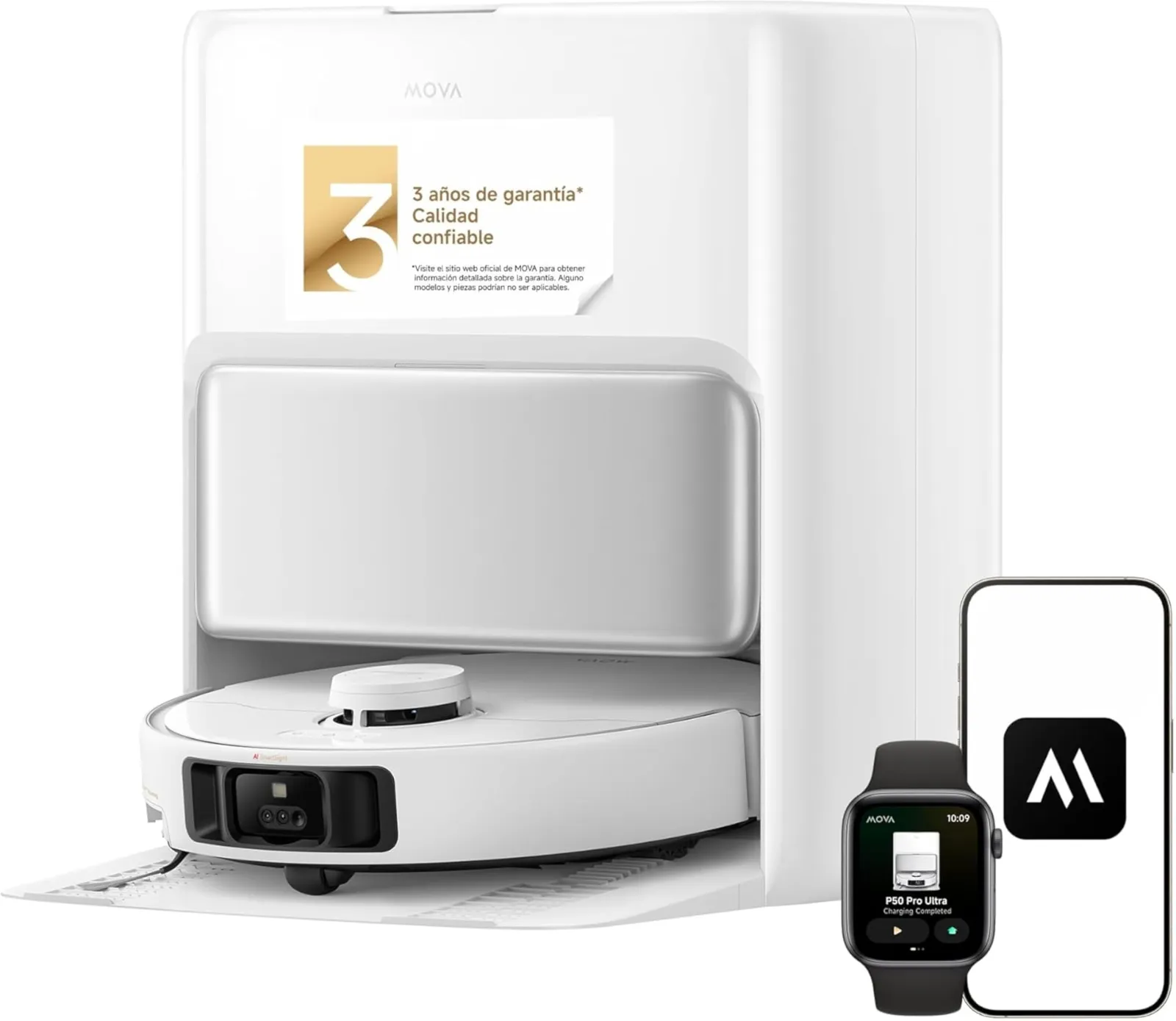 Robot Aspirador y Fregasuelos Mova P50Pro Ultra: 19000Pa, Autovaciado, Agua Caliente 75℃, Mopa Extensible, Navegación LDS+IA RGB,