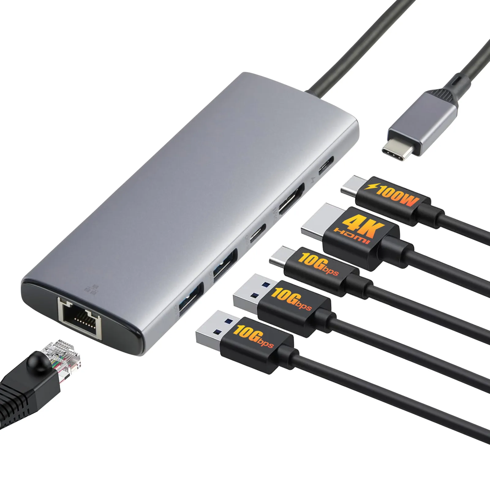 Amazon Basics Hub USB 3.1 6 en 1 con USB-C PD, USB-A, HDMI 4K y Ethernet