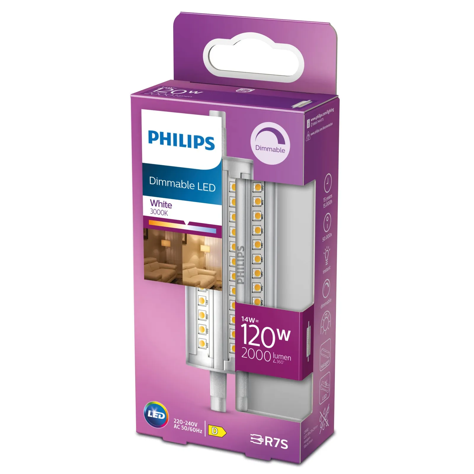 Bombilla LED Philips Lineal R7S 118mm 120W Blanca Neutra Regulable