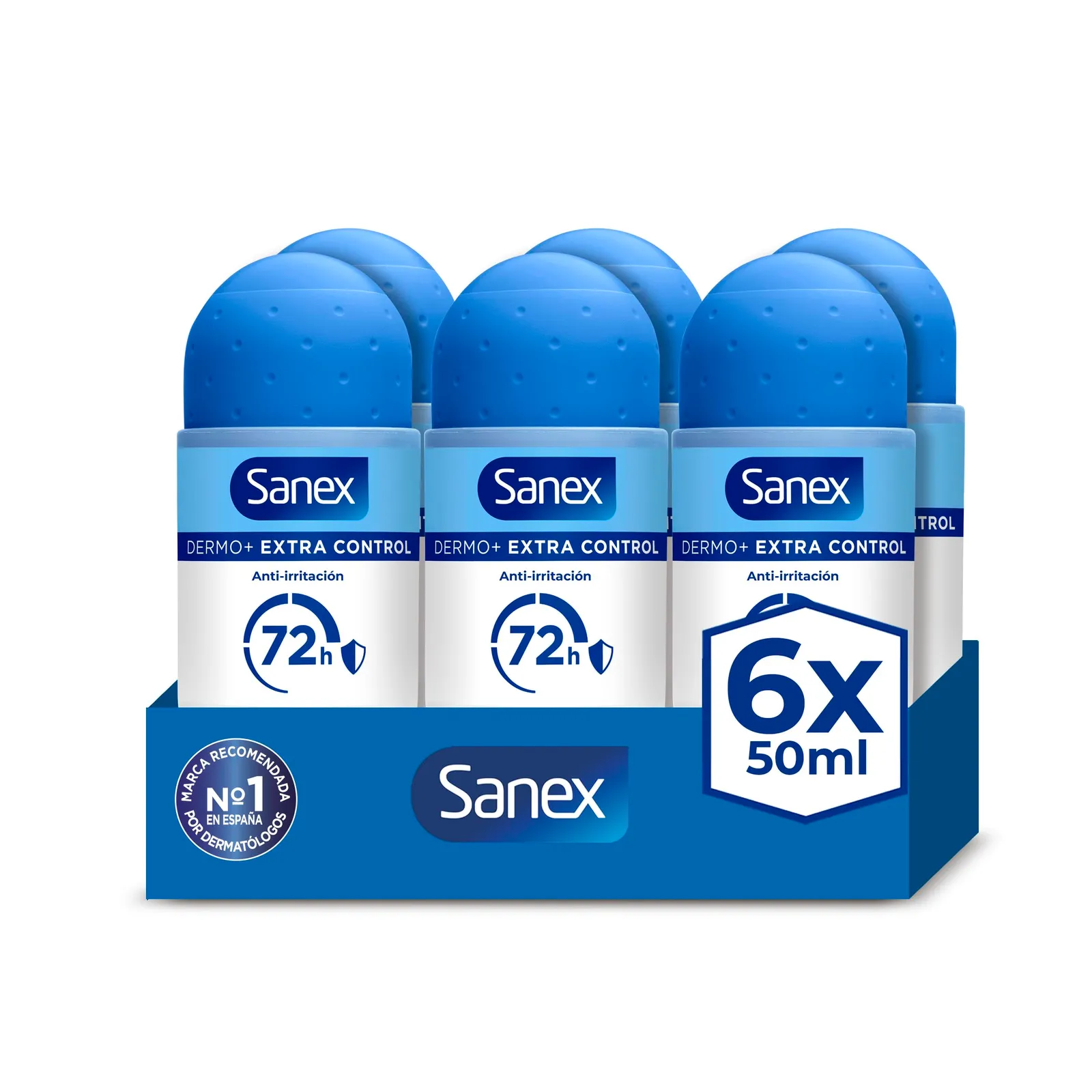 Sanex Dermo+ Extra Control Desodorante Antitranspirante Roll-On 6x50ml - Protección 72h