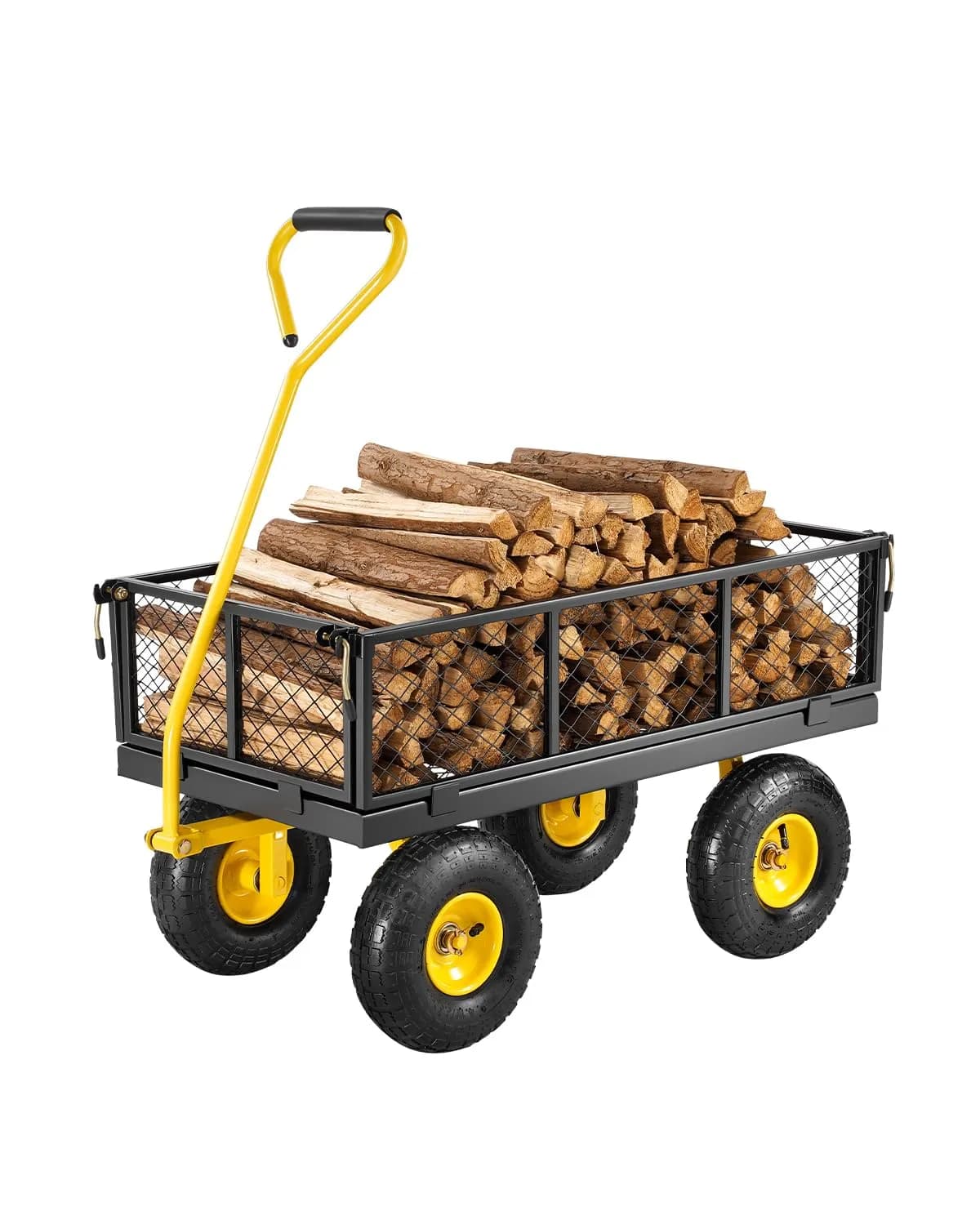 VEVOR Carrito de Jardín de Acero 1700x480x515mm, Carga 226.8kg, Neumáticos 10", Laterales Extraíbles, Amarillo/Negro
