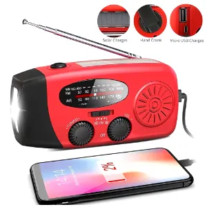 Radio de Emergencia Multifunción con Carga Solar y Manivela
