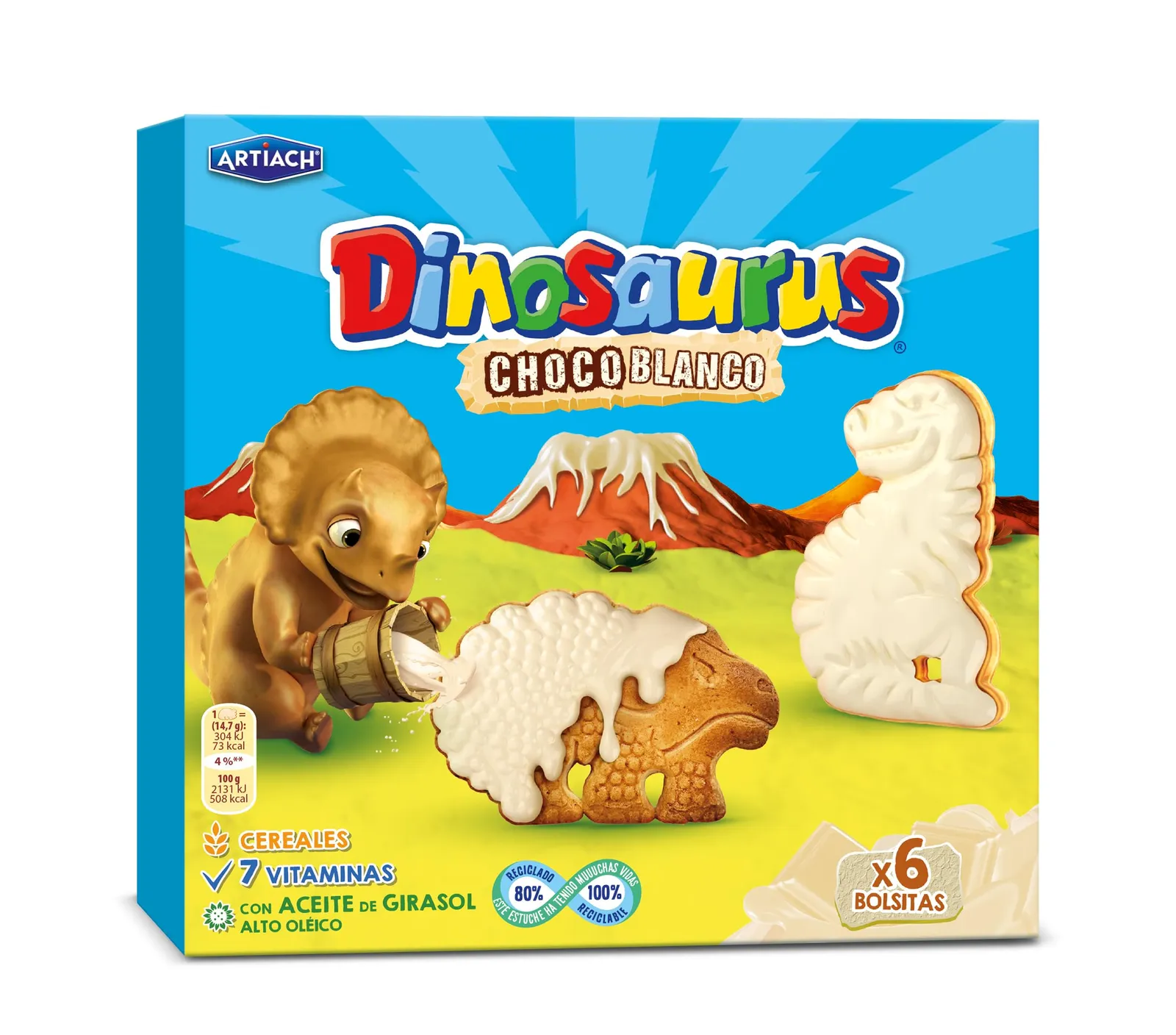 6 x Galletas ARTIACH Dinosaurus Chocolate Blanco 264g