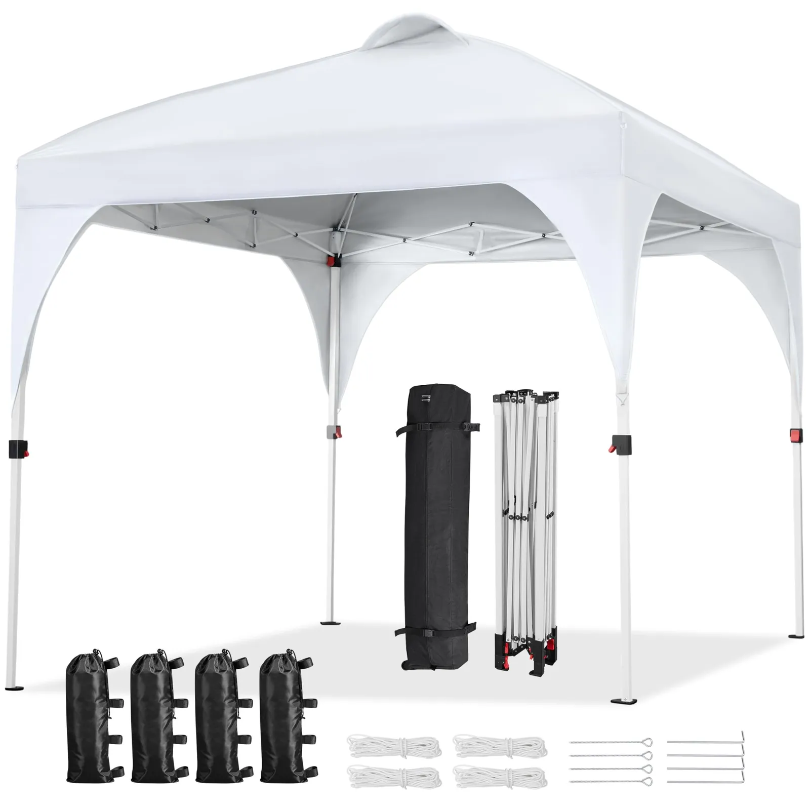 Yaheetech Carpa Plegable 2.4x2.4M para Exterior, Jardín (8-10 Pers.), Altura Ajustable, Blanco