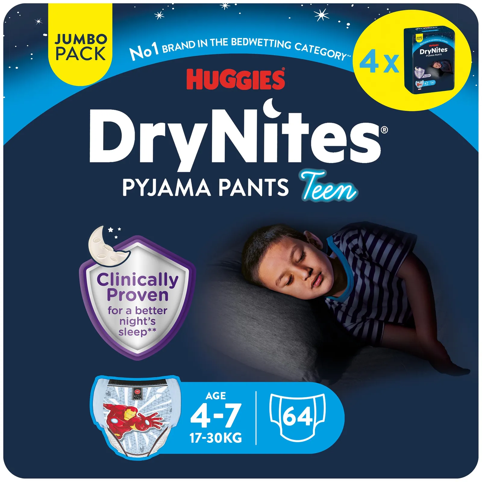 Huggies DryNites Pañales Noche Niño 4-7 años (17-30 kg) - 64 Unidades