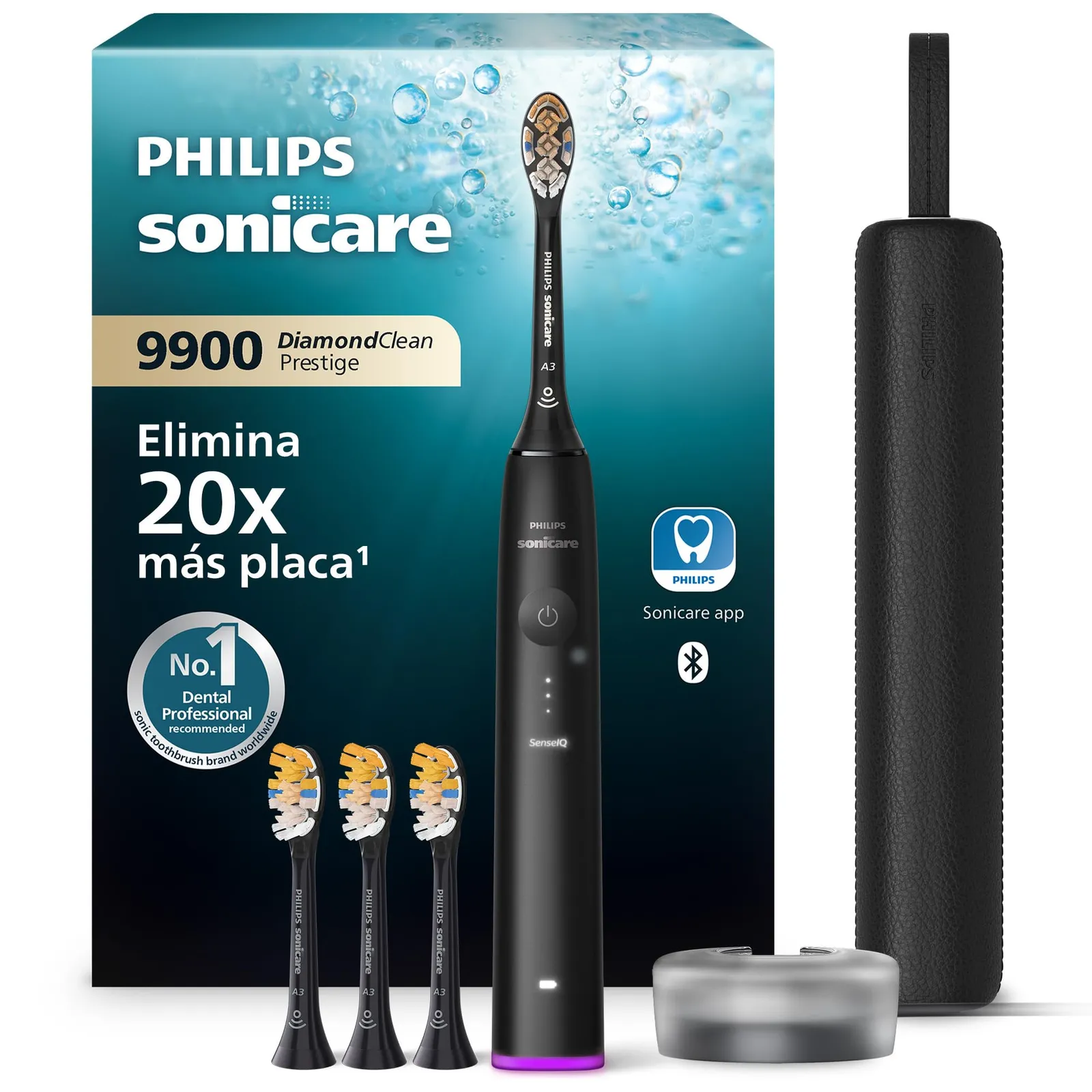 Philips Sonicare DiamondClean 9900 Prestige HX9992/43: Cepillo Eléctrico Negro, 4 Cabezales