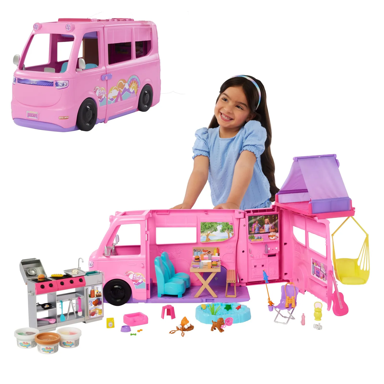 Barbie DreamCamper Caravana con Accesorios y Tienda de Campaña