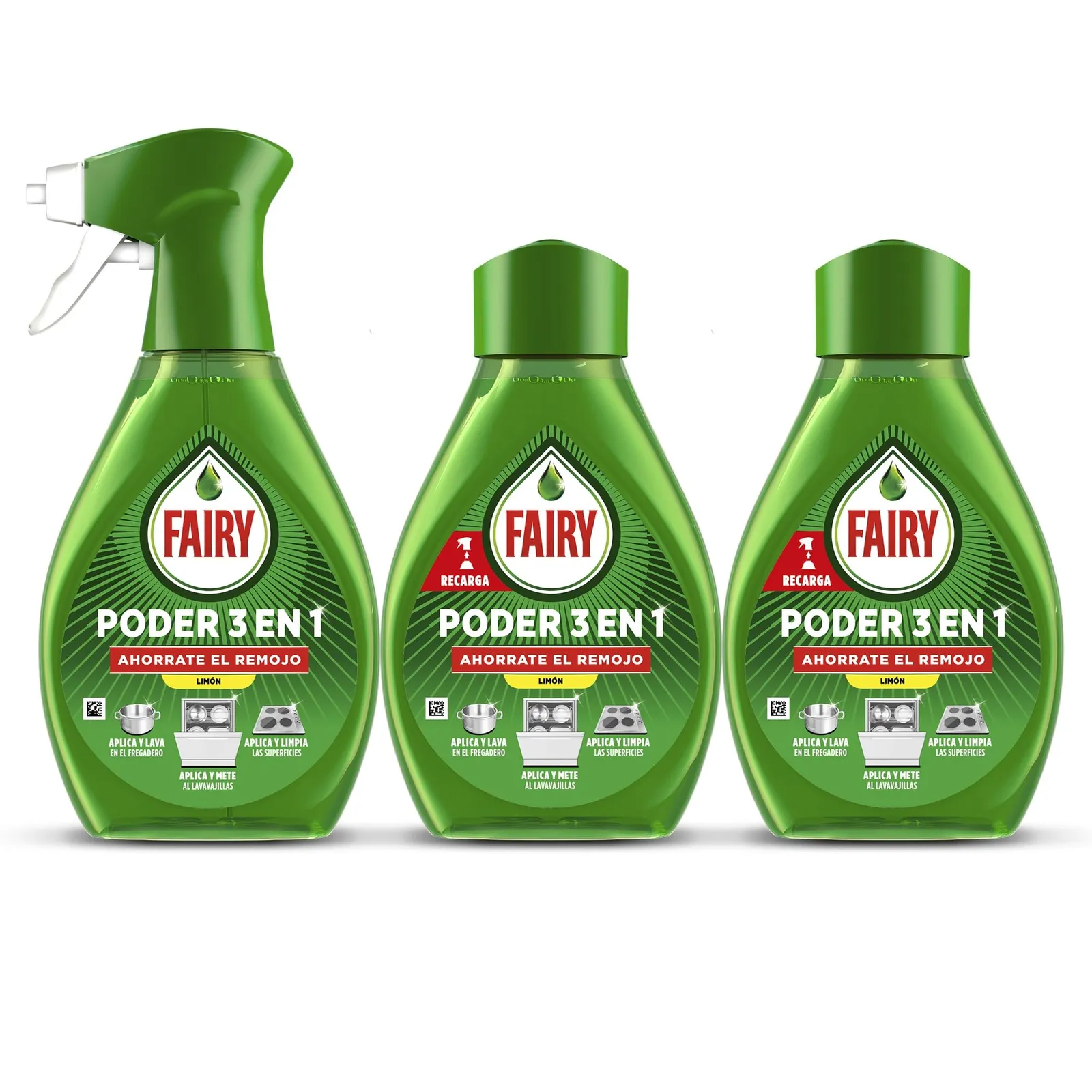 Fairy Spray Desengrasante Limón 500ml + 2 Recambios 500ml