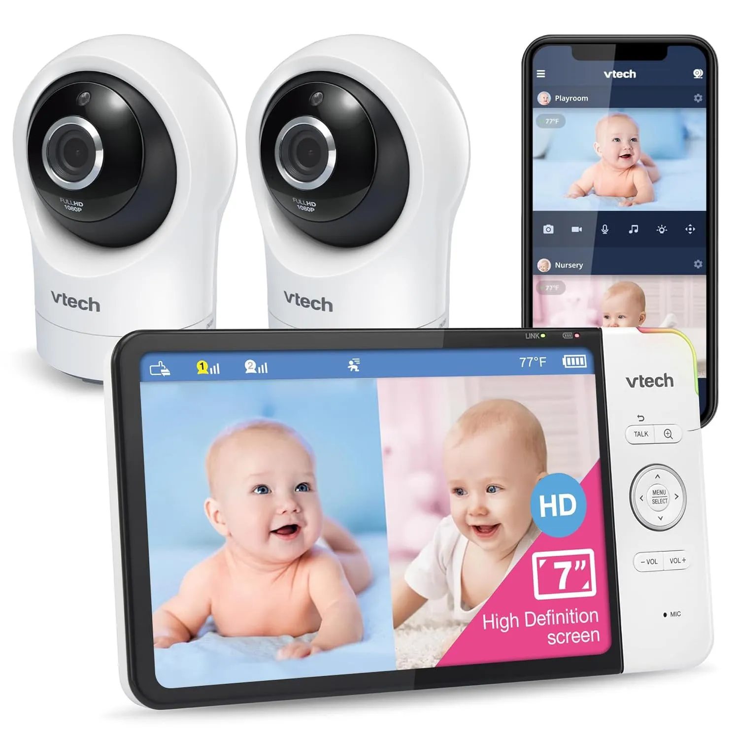 VTech RM7764-2HD: Vigilabebés WiFi con 2 Cámaras y Pantalla 7" HD