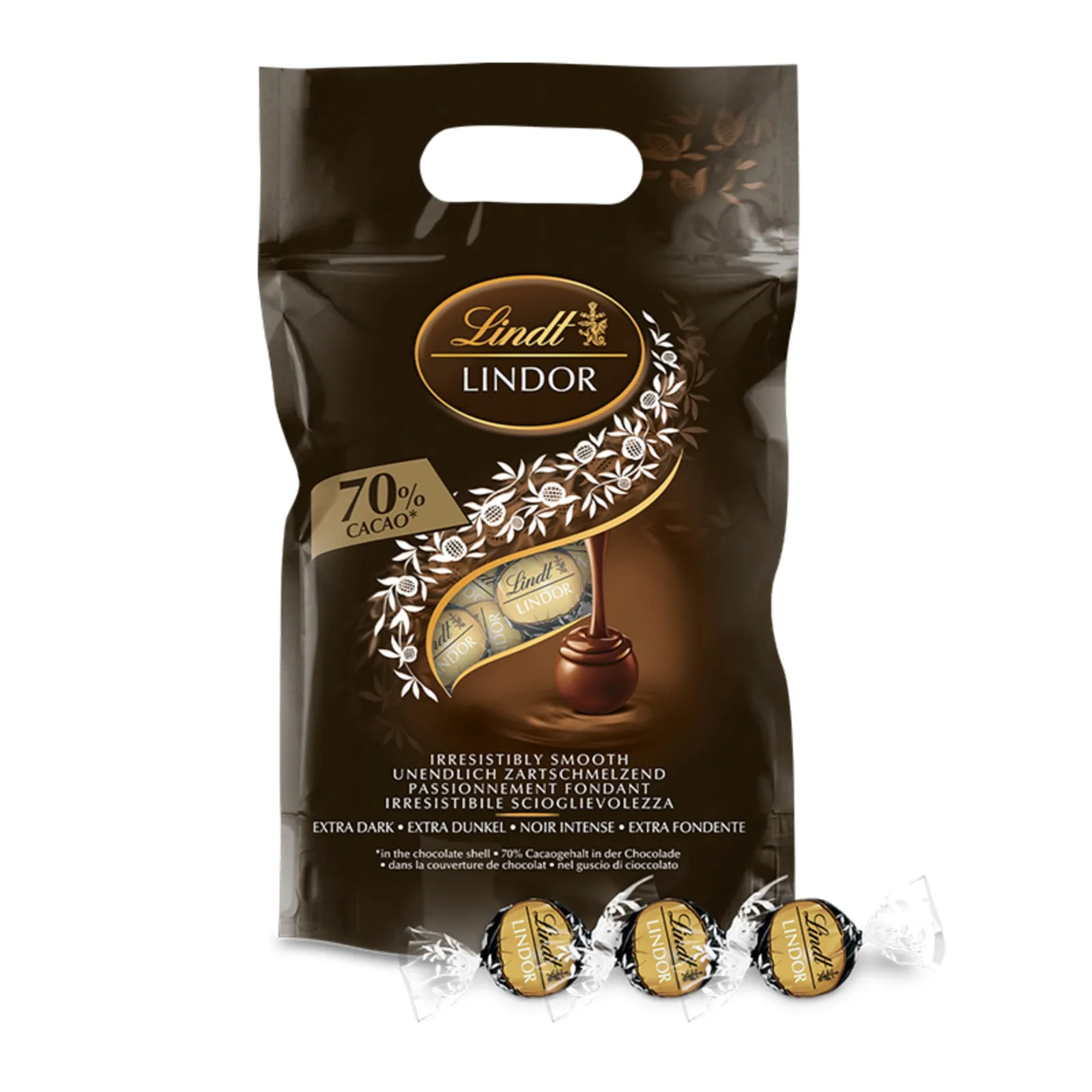 Lindt LINDOR Bombones Chocolate Negro 70% Cacao, Relleno Cremoso, 1kg (aprox. 80 unidades)