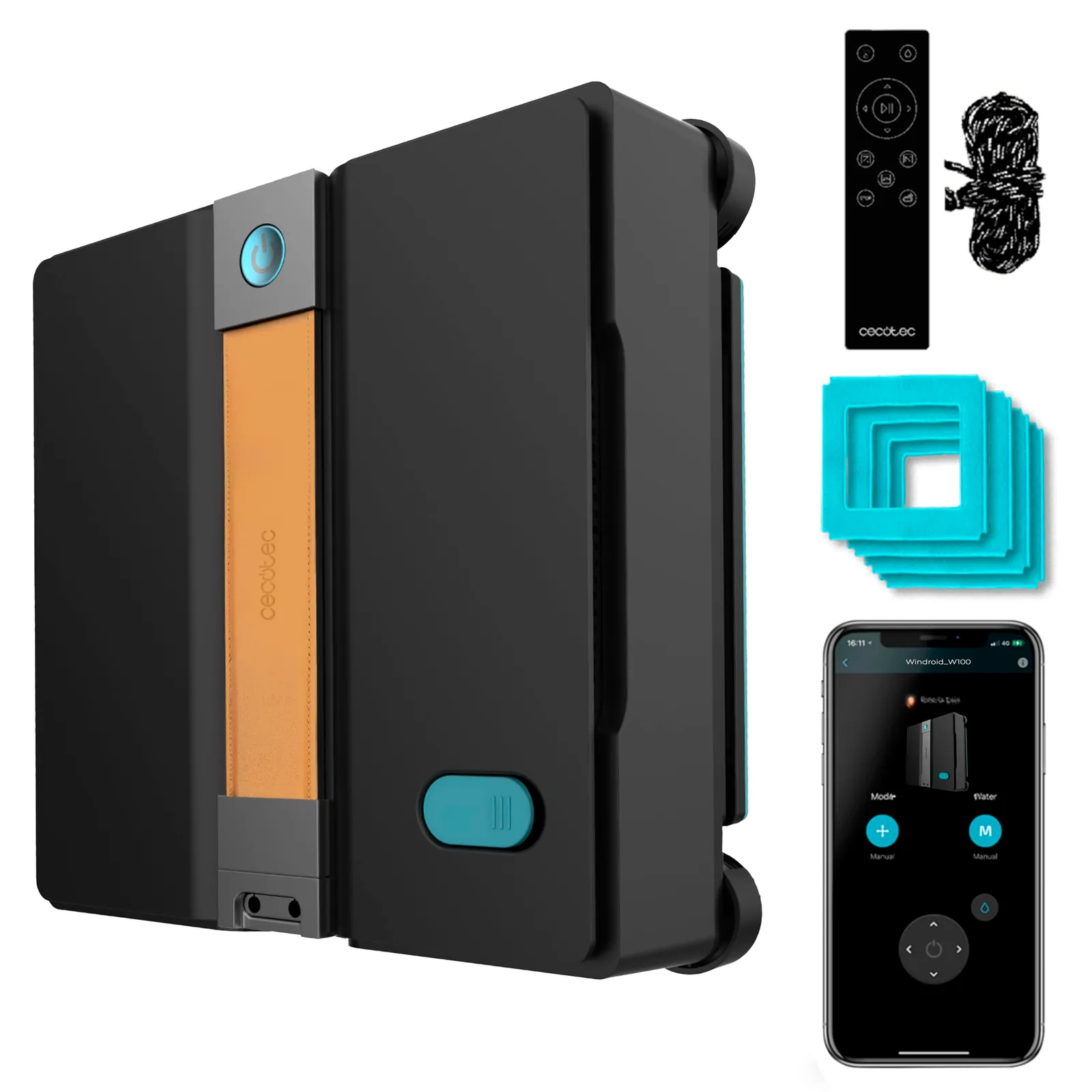 Robot Limpiacristales Cecotec Conga Windroid W50 Double Spray | App, Mando, 6300Pa, Doble Spray, 4 Mopas