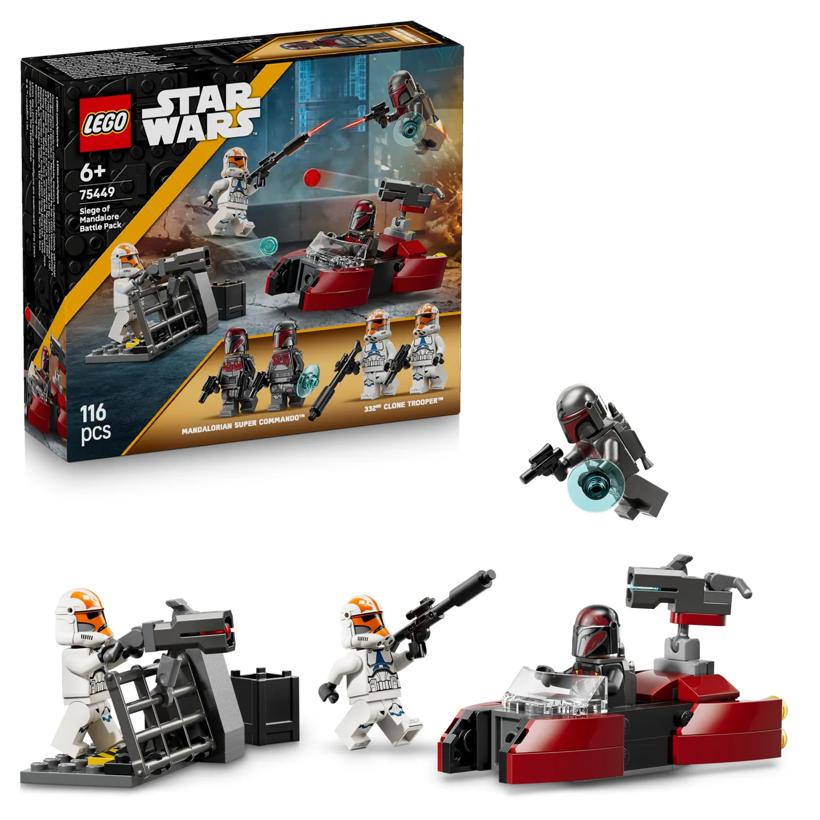 LEGO Star Wars 75449 Pack Combate Asedio Mandalore - Figuras Mandalorianos, Clon, Speeder y Blasters