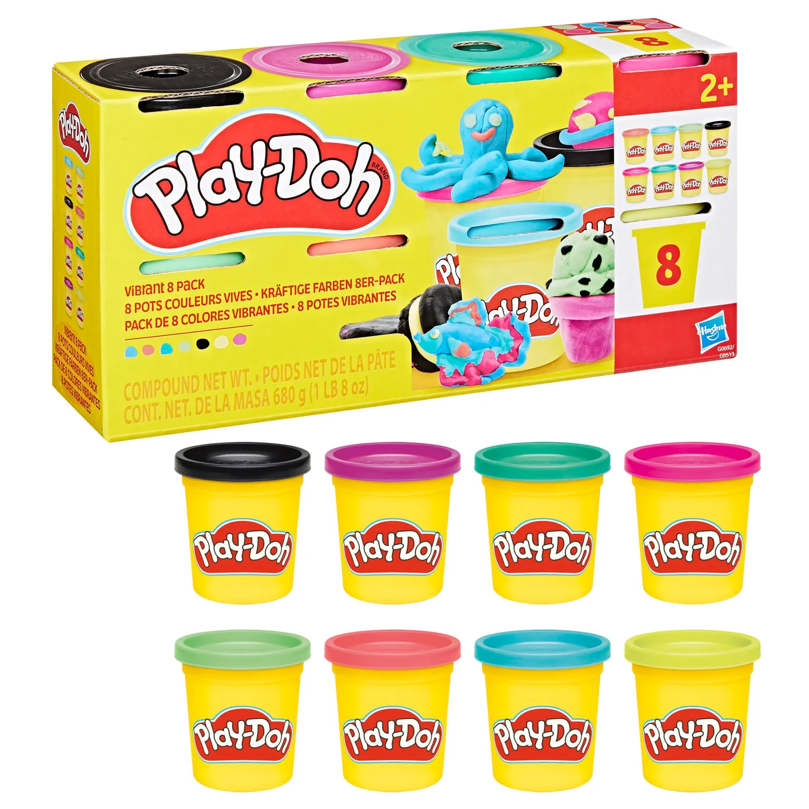 Pack 8 Botes Plastilina Play-Doh Colores Vibrantes 85g