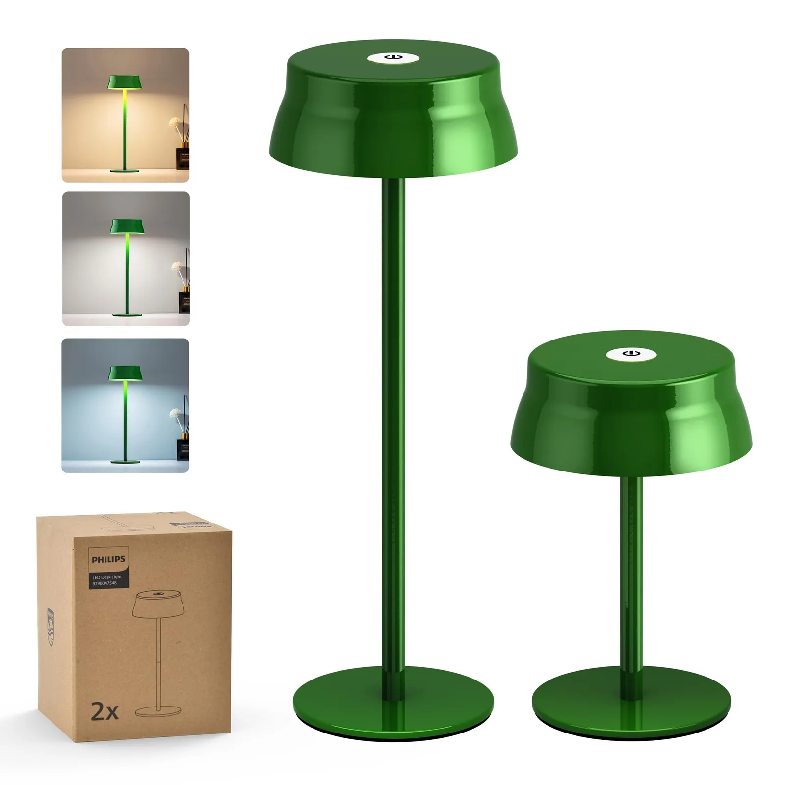 Lámpara de mesa LED Philips portátil, recargable, 2 alturas, 3 colores, táctil, impermeable