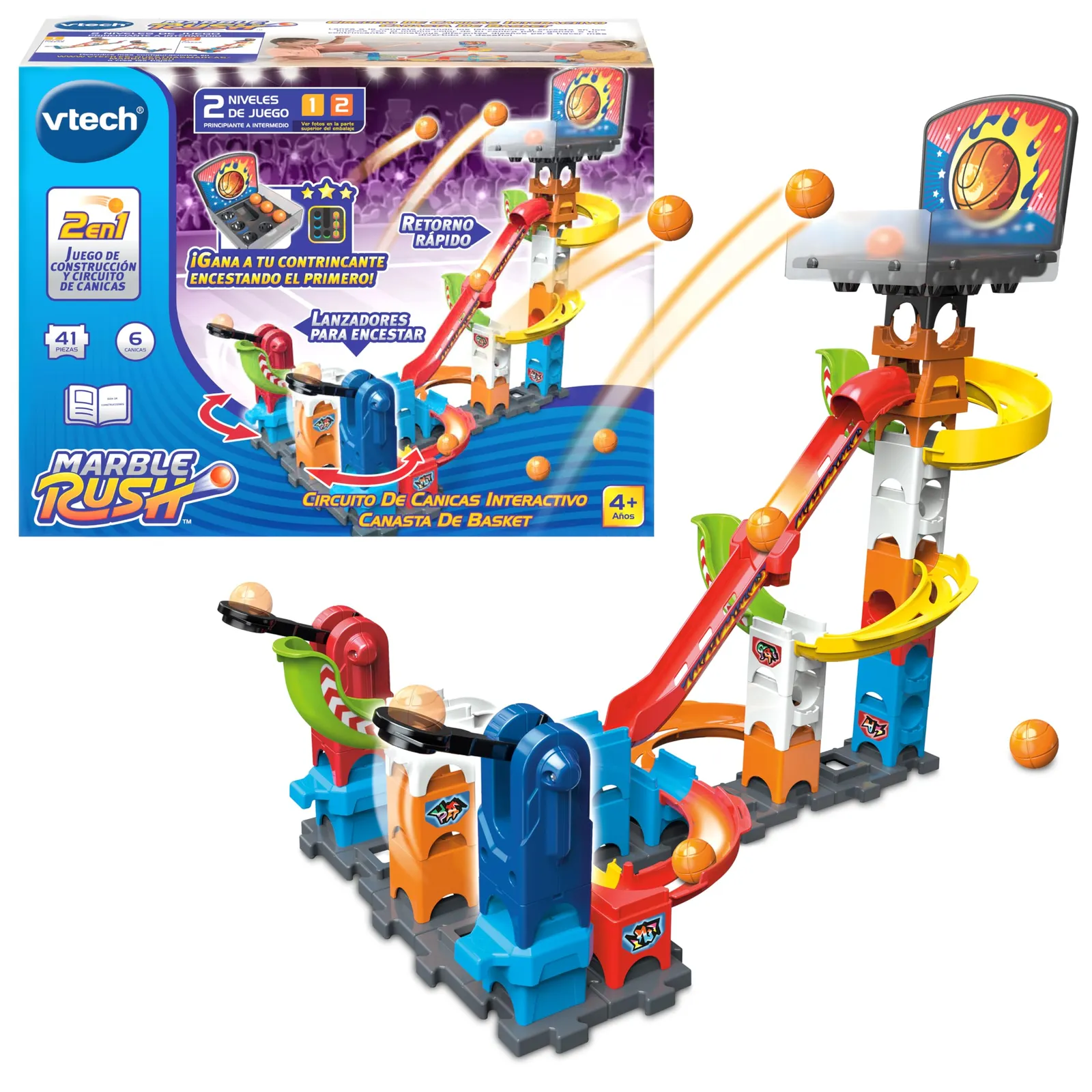 VTech Marble Rush Canasta: Set de Circuito de Canicas con 41 Piezas