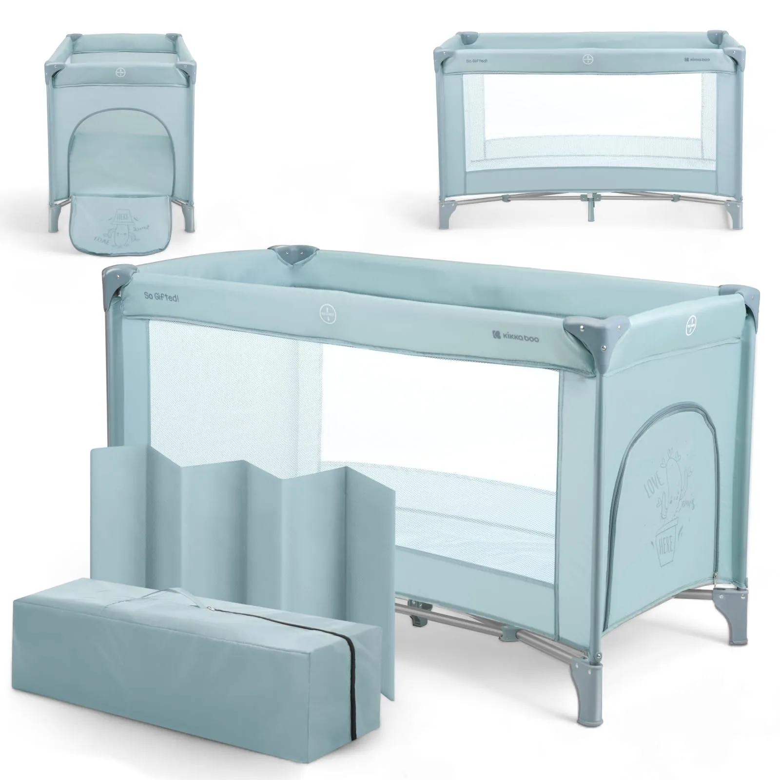 KikkaBoo Cuna de Viaje SO Gifted 120x60 cm, Parque Plegable hasta 15 kg, Menta
