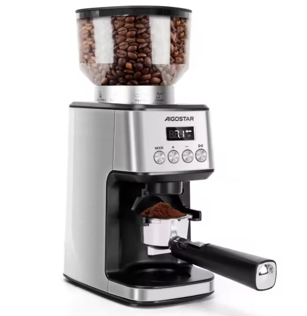 Molinillo de Café Eléctrico AIGOSTAR 180W con Panel Táctil LCD y 52 Niveles de Molienda