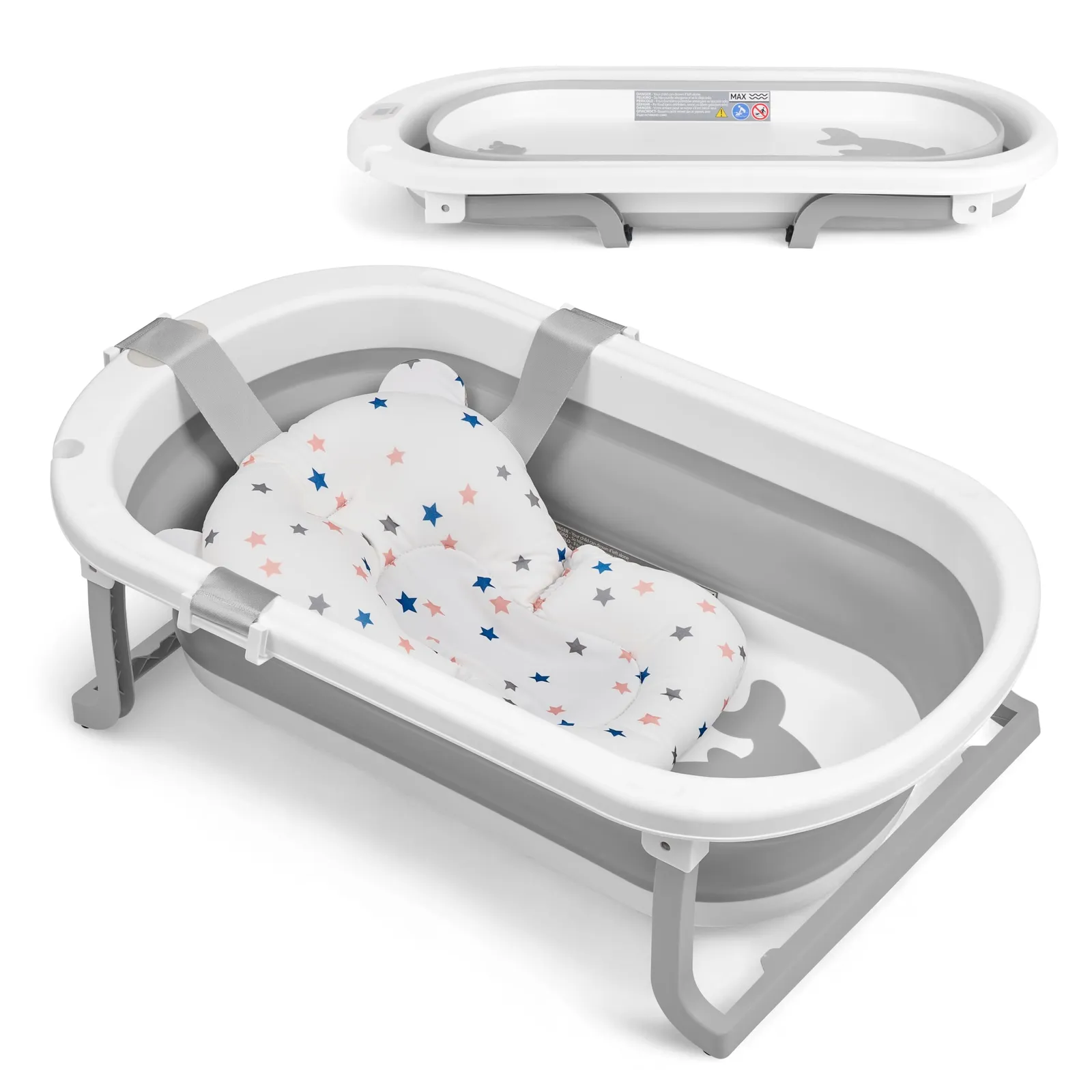 KikkaBoo Bañera Plegable para Bebés WILLY Gris con Termómetro y Cojín