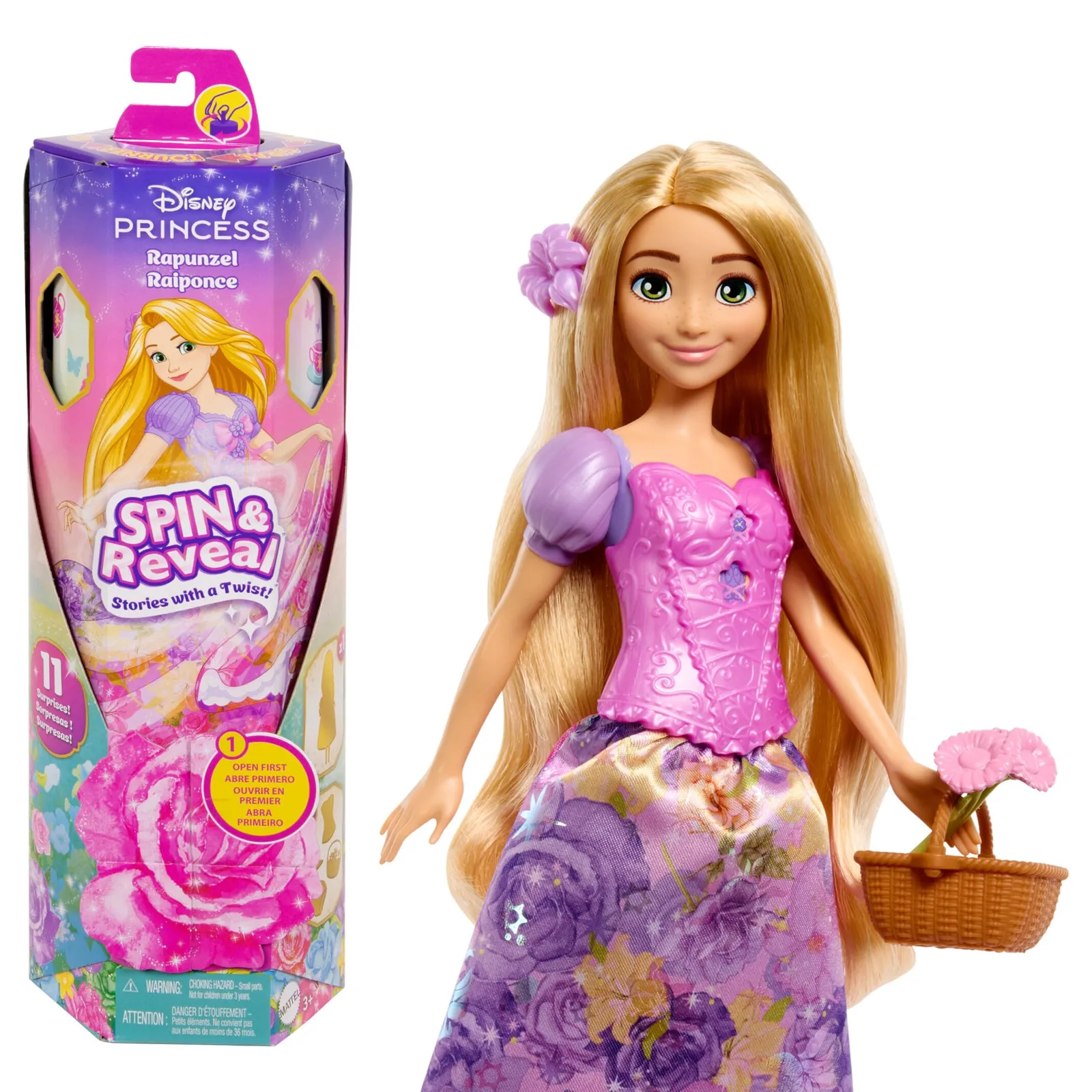 Mattel Disney Princess Spin & Reveal Rapunzel HTV86: Muñeca Enredados con accesorios