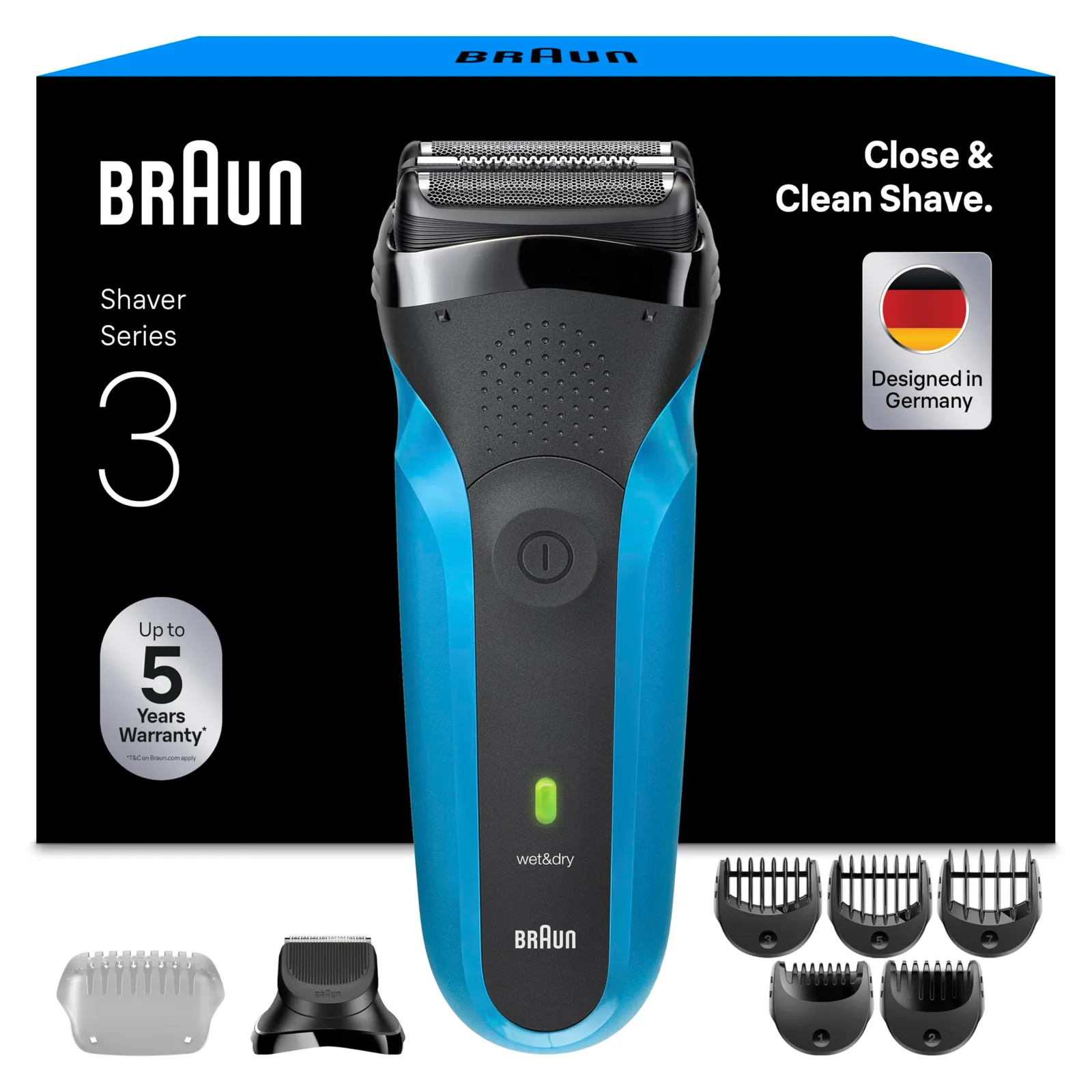 Afeitadora Eléctrica Braun Series 3 310BT, Azul. Uso en Seco/Mojado, Recargable.
