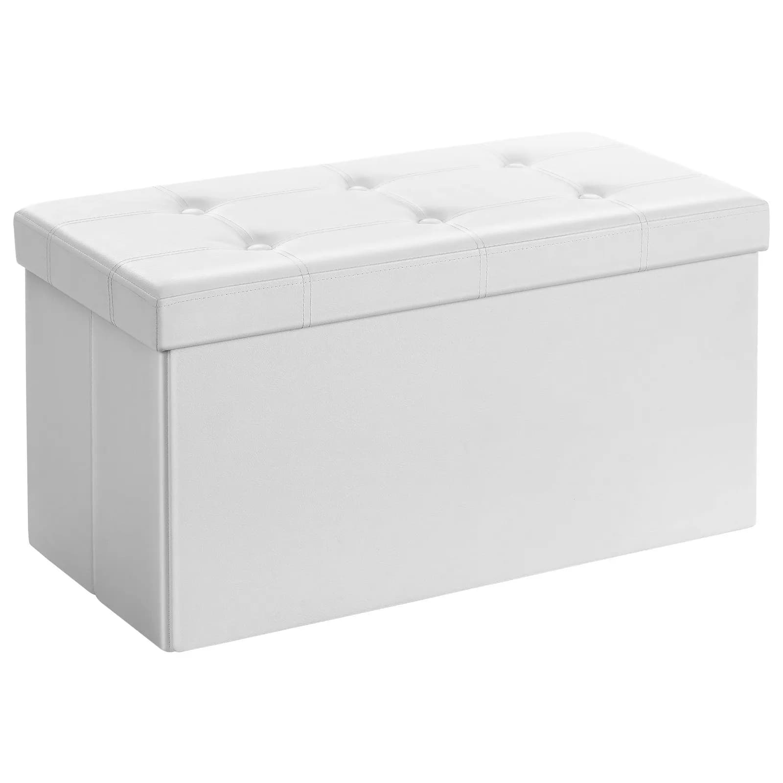 SONGMICS Puff Almacenaje 80L, Carga 300kg, Tapizado PVC, Blanco LSF106