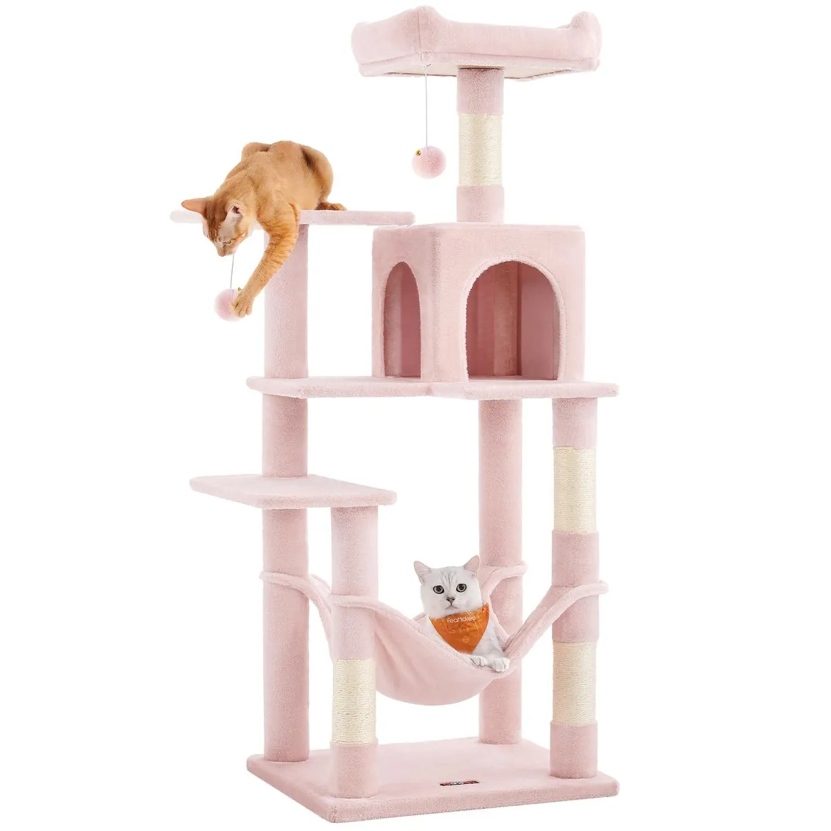 Árbol para Gatos Gris Ahumado, 143 cm, con 4 Rascadores, 2 Plataformas, Cueva y Hamaca