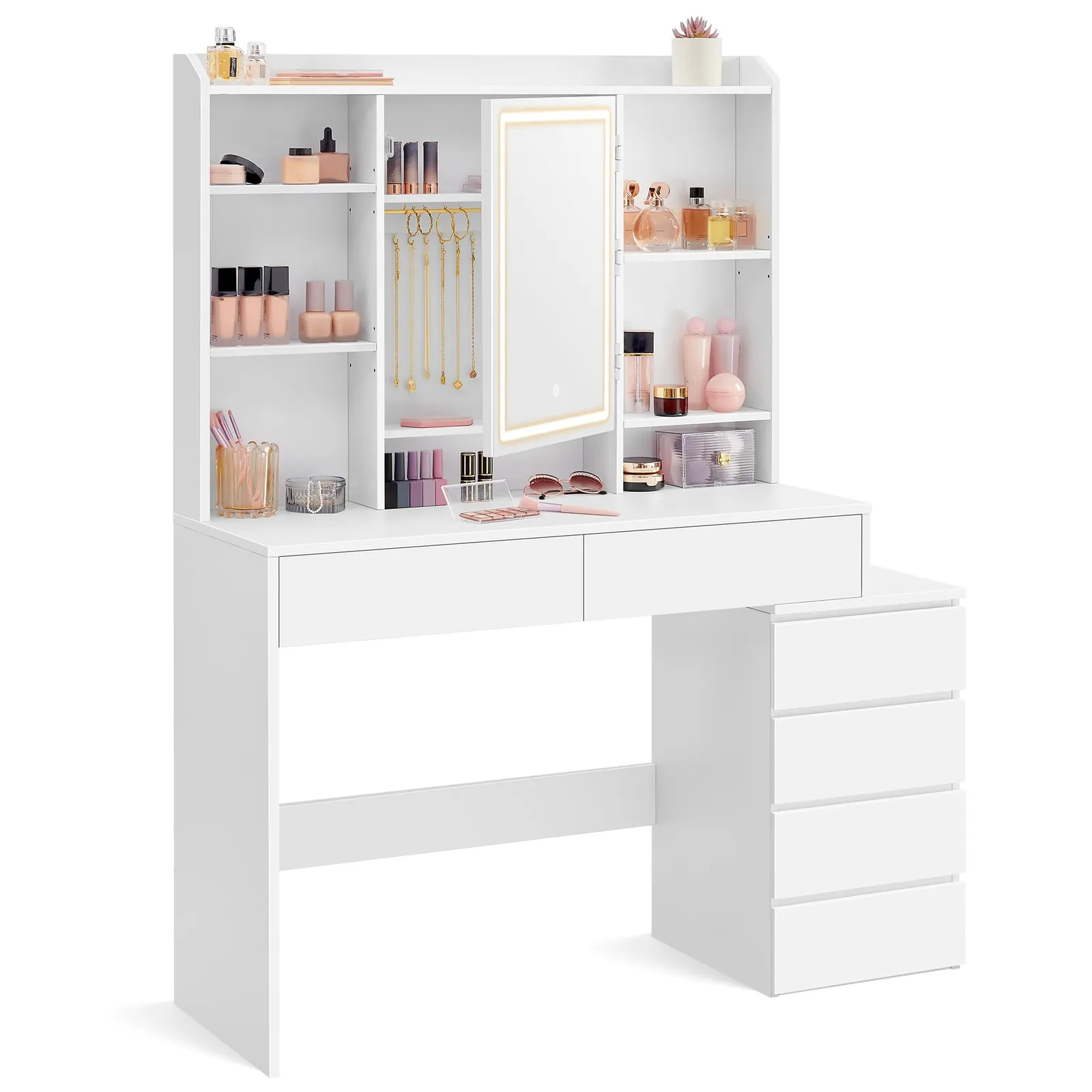 Tocador VASAGLE Kailyn con Luces LED Ajustables y Espejo, Blanco Nube RDT624W01