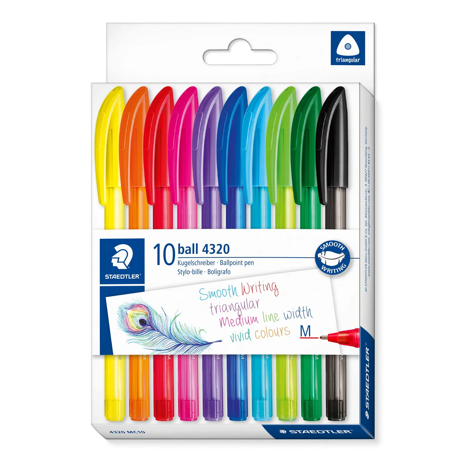 10x Bolígrafos Staedtler, Punta 1.0mm, Trazos Medios, Variedad de Colores